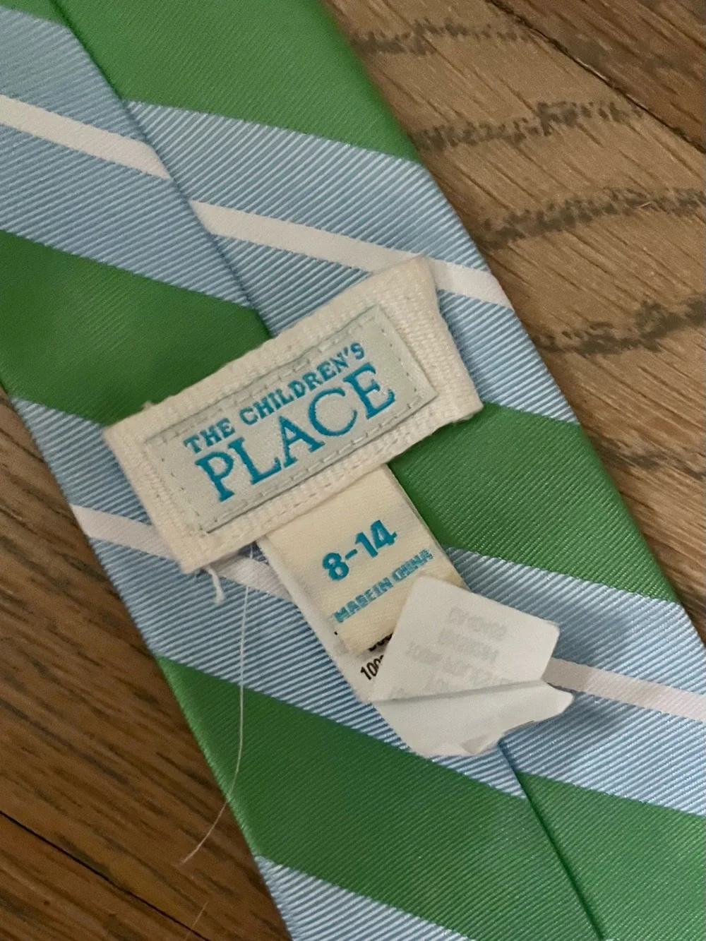 The Children’s Place Classic Striped Green and Light Blue Tie. Size 8-14.